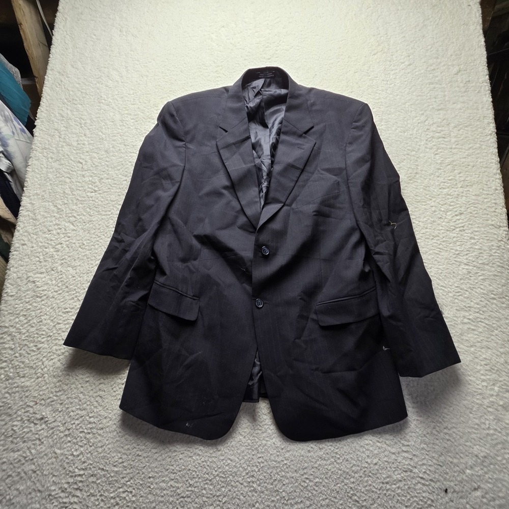 Suit Jacket Mens 46 Gray Pinstripe Polyester Wool Stretch 2 Button Notch Lapel